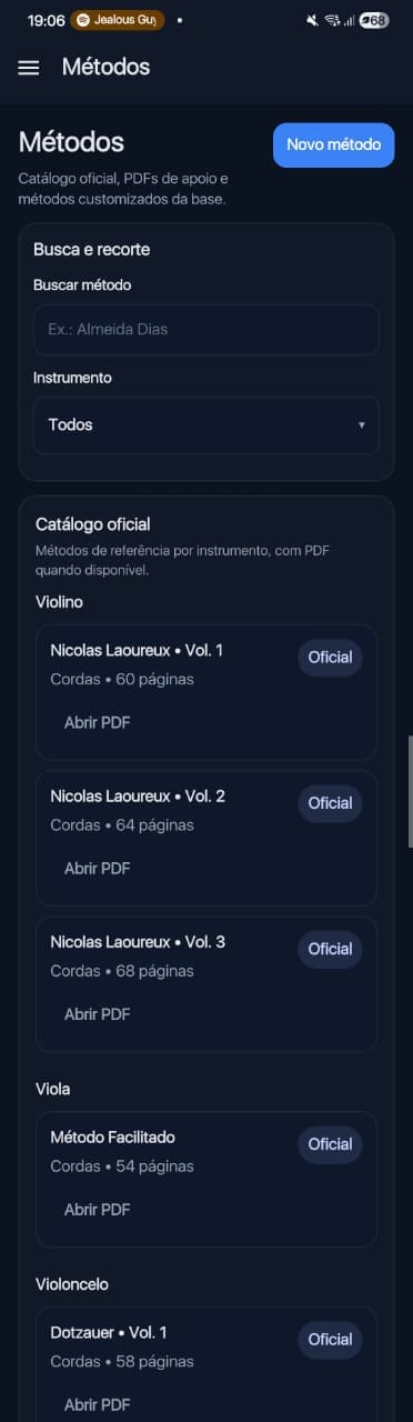 Tela do Maestro com o catálogo de métodos pedagógicos